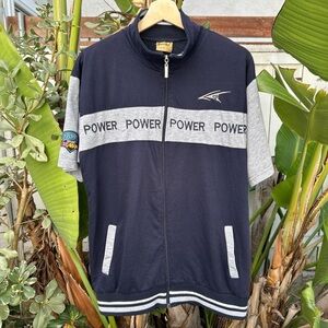 Vintage 2000s Jiasike Power Graphic Zip Track Jacket Navy Gray L